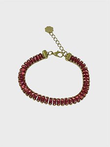 Pulseira de zircônia baguete fúcsia com banho dourado