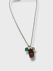 Colar 1v. dourado com pingente resina marrom e turquesa