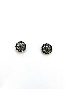 Brinco redondo niquel com strass preto e jet hematite