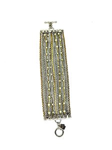 Pulseira 21 voltas de correntes diversas com mix de banhos