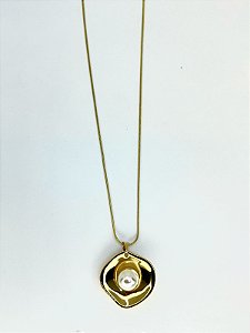 Colar 1v. de corr. rabo de rato e pingente dourado com pérola