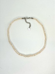 Chocker 1v. de cristais nude furtacor e pérolas rosada