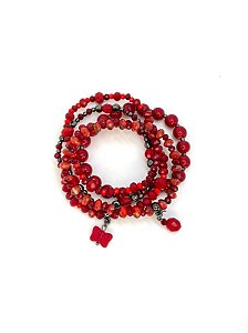 Pulseira 5v de cristais e porcelana vermelha