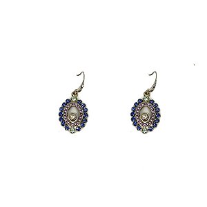 Brinco niquel anzol c/ ping. oval de strass colorido