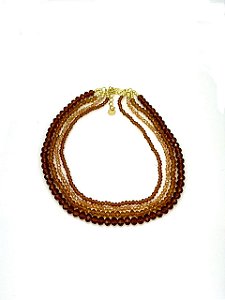 Colar 4v. curto de cristais ambar