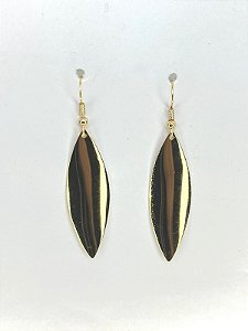 Brinco anzol dourado com folha lisa