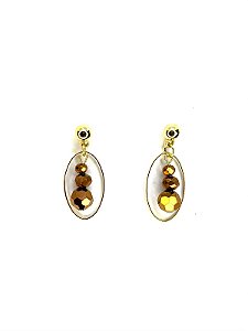 Brinco dourado com cristal bronze metalizado e argola leve