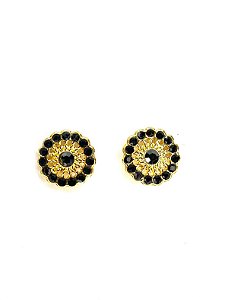 Brinco flor dourada com strass jet