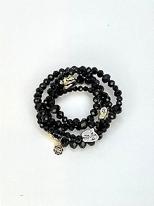 Pulseira 4v. de cristais pretos com abs orgânico ouro e níquel