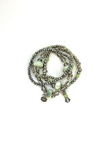 Pulseira 4v. de cristais prata, verde, black d. e porcelana