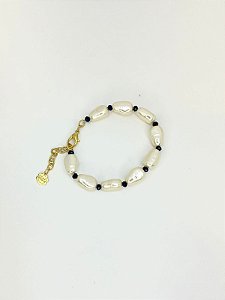 Pulseira 1v. de perolas abs barroca e cristal pequeno marinho
