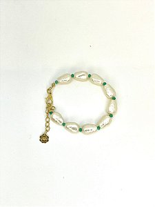 Pulseira 1v. de perolas abs barroca e cristal pequeno turquesa