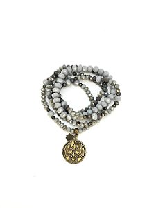 Pulseira 5v. de cristais cinza com medalha de fenix