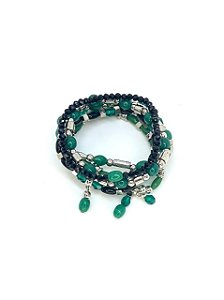 Pulseira 6v. de cristais, resinas e porcelanas verde e preto