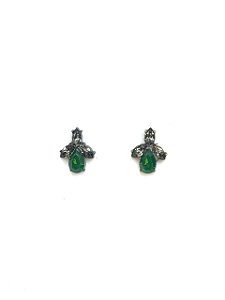 Brinco navetes e gota black diamont e verde esmeralda