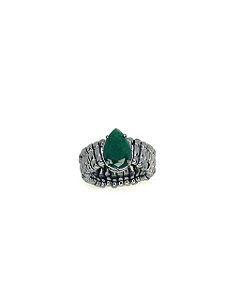 Anel gota de zirconia verde esmeralda com entremeio grafite