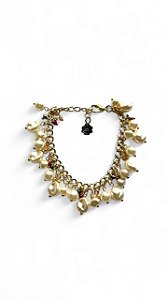 Pulseira 1v. de corr. dourada com pérolas e cristais coloridos