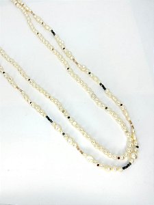 Colar 2v. de perolas e minicristais coloridos