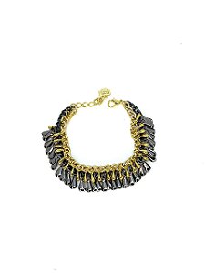 Pulseira 2v. de corrente dourada e grafite com pingentinhos
