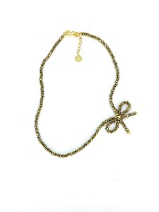 Chocker de minicristais com laço na lateral