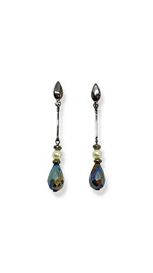 Brinco grafite com gota de cristal jet hematite e perola