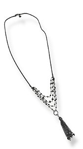 Colar de corrente rabo de rato grafite com cristais cinza