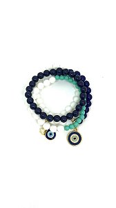 Pulseira 4v. de porcelanas e resinas azul, branca e turquesa