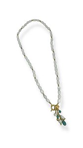 Colar 1v. de olho de gato branco com abs dourado e pedra turquesa