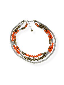 Colar 3v. de cristais cinza e laranja com abs o. velho