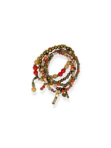 Pulseira 5v. de abs o. velho, porcelana laranja, bege e cristais