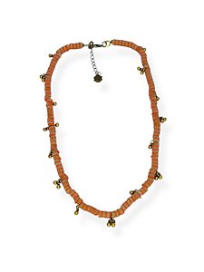 Colar 1v. de resina disco bege e fimo laranja