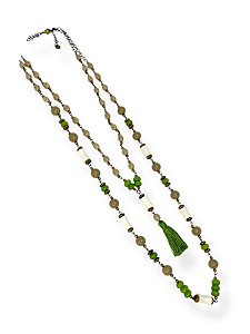 Colar 2v. de resina bege,pedras porosas brancas e tessel verde
