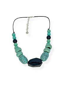 Colar 1v. de cordão com resinas turquesa e preta