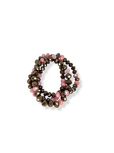 Pulseira 3v. de cristais bronze e rosa