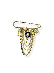 Broche dourado com corrente e pingentes dourados