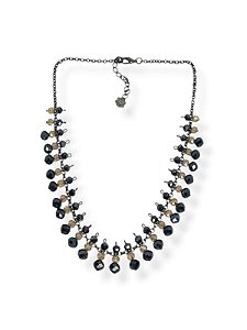 Colar 1v. curto de corr. grafite com cristais azul noite e lt colorad