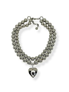 Colar 2v. de bolas níquel com pingente coração