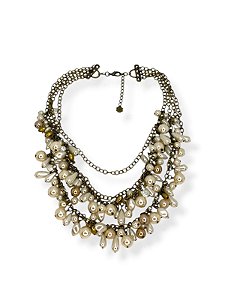 Colar 4v. de corr. o. velho com pérolas de cores e formatos diversos