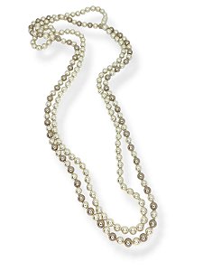 Colar 2v. de pérolas de vidro bege e champanhe