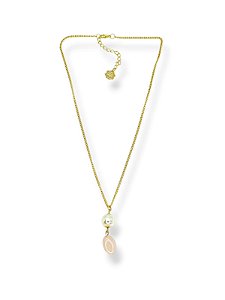 Colar 1v. corr. fina dourada com quartzo rosa e pérola