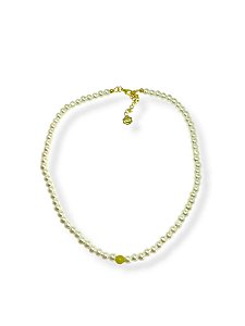 Colar 1v. curto de pérolas de vidro com pedra natural