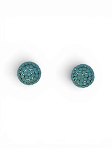 Brinco redondo níquel com strass turquesa