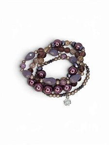 Pulseira 4v. de pérolas e cristais lilás e roxos