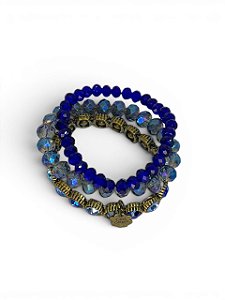 Pulseira 3v. de cristais azuis e passantes de strass