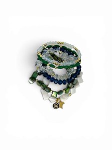 Pulseira 5v. de madreperolas, cascalho de pedra da lua e cristais