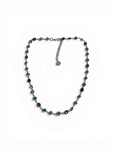 Colar 1v. de cristais jet hematite, fumê e pingentinhos