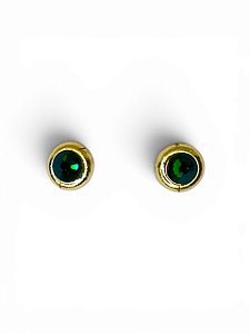 Brinco redondo dourado com strass verde esmeralda