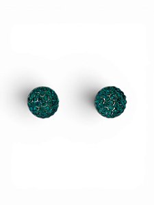 Brinco redondo níquel com strass verde esmeralda