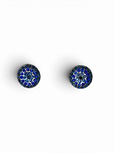 Brinco redondo niquel com strass azul