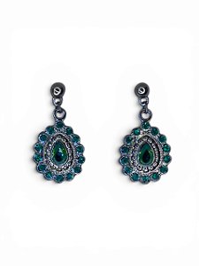 Brinco grafite com pingente de strass verde